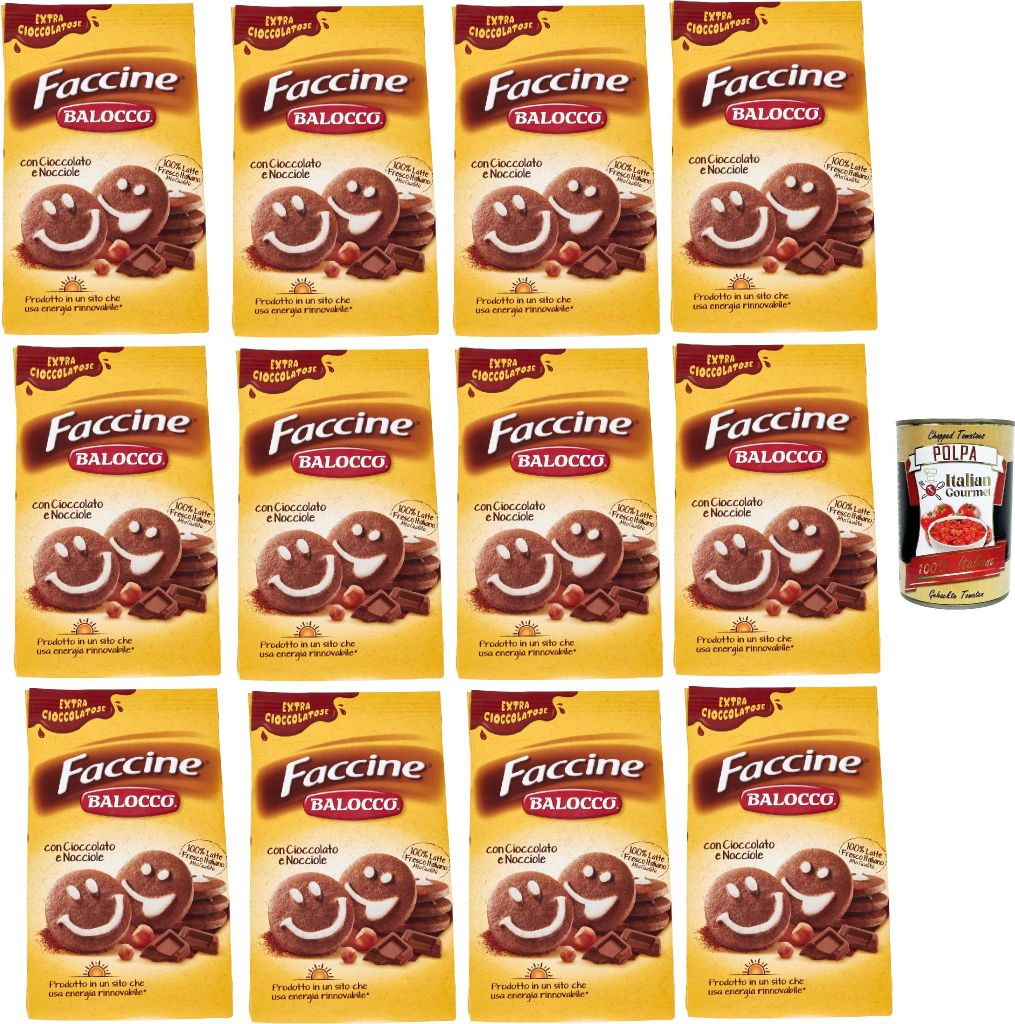 Balocco faccine kekse mit Schokolade & Haselnüss, Ohne Palmöl, ohne Konservierungsstoffe, 12x 350g biscuits cookies + Italian Gourmet polpa 400g