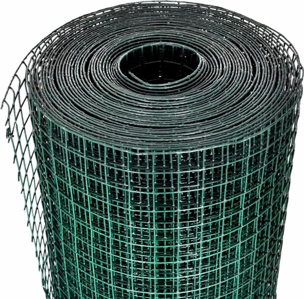 A roll of green wire mesh fencing.