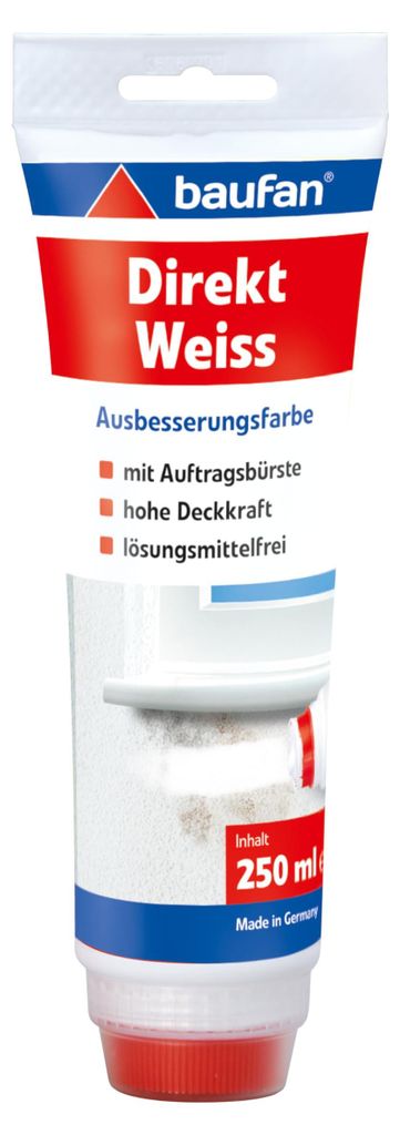 Baufan Direkt Ausbesserungsfarbe, Weiß mit Auftragsbürste, Produktbild 
