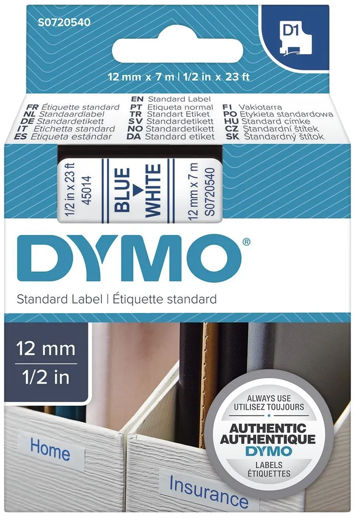 DYMO D1 Standard - Blue on White - 12mm nastro per etichettatrice - 1