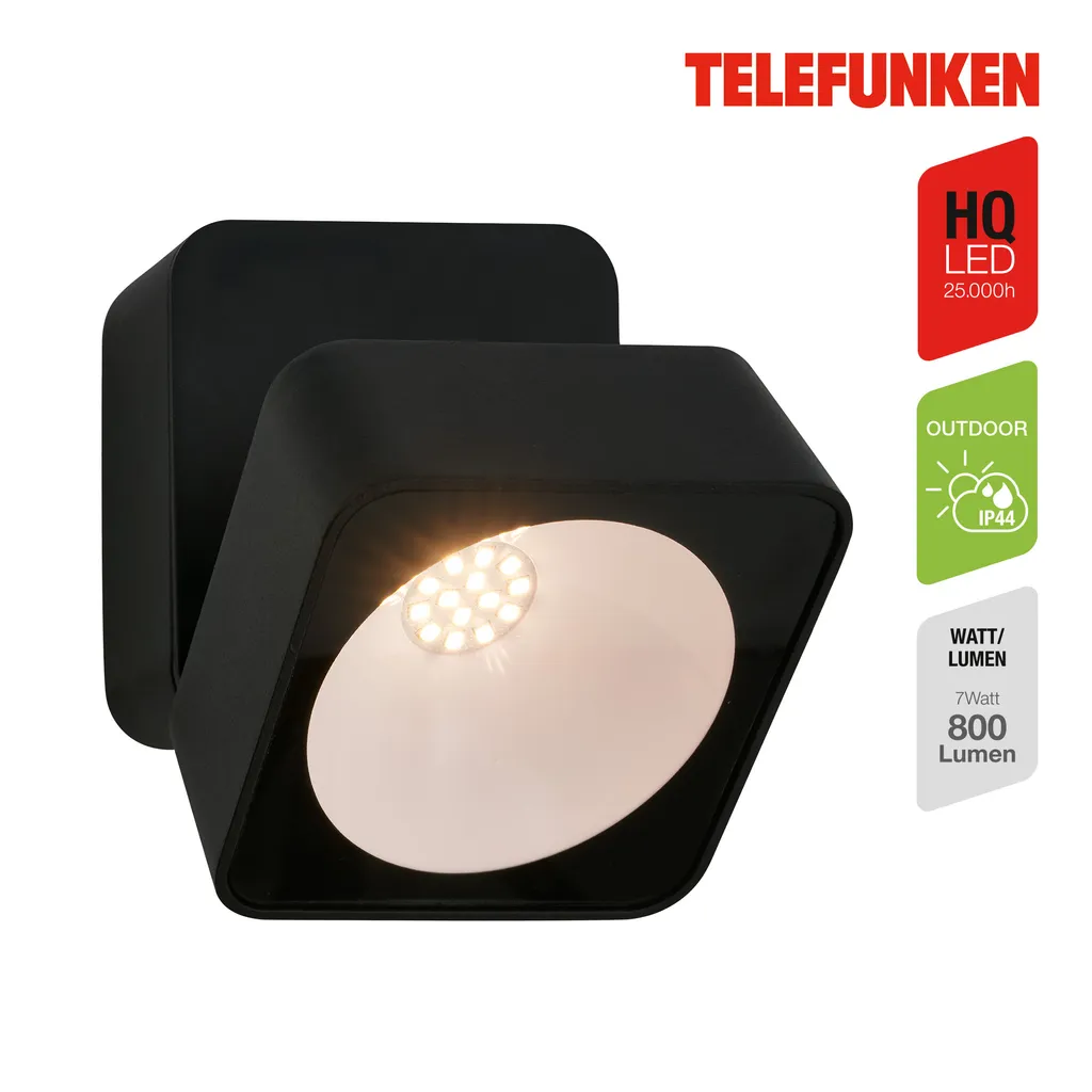 Applique Murale LED Noire Telefunken pour Intérieur et Zone Humide