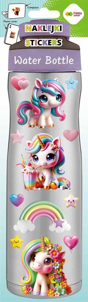 Dekorative Aufkleber Wasserflasche Sweet Unicorns Happy Color