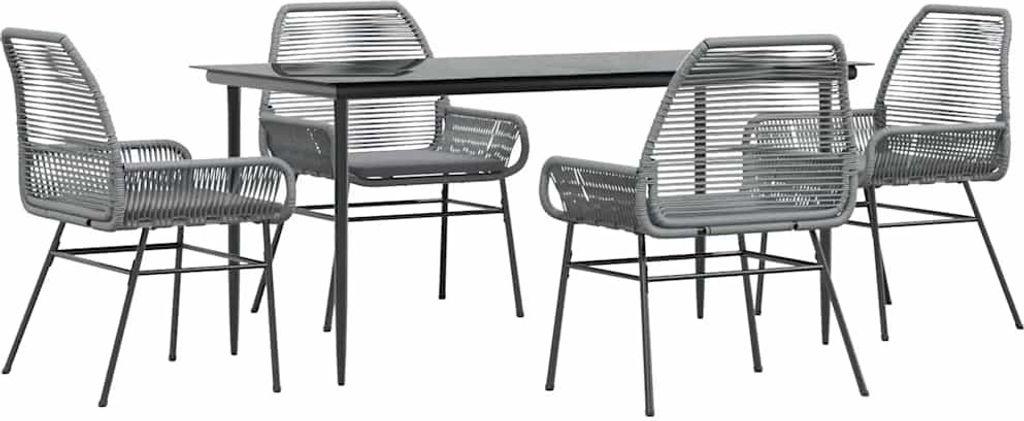 vidaXL 5-tlg. Garten-Essgruppe mit Kissen Grau Poly Rattan Glas