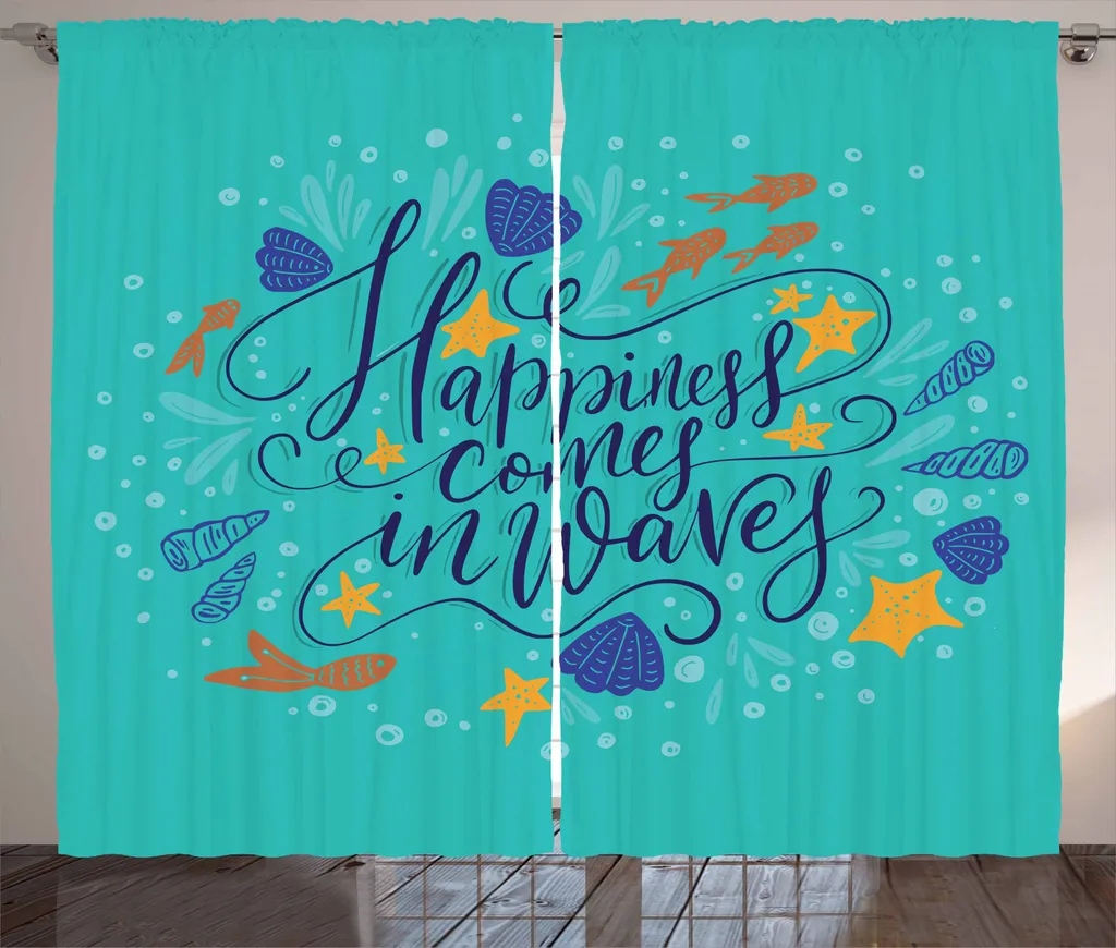 ABAKUHAUS Citazione da spiaggia Tenda rustica, Seashell Stella marina Teal, Soggiorno Nastro universale Tende con passanti e ganci, 280 x 245 cm, Multicolore