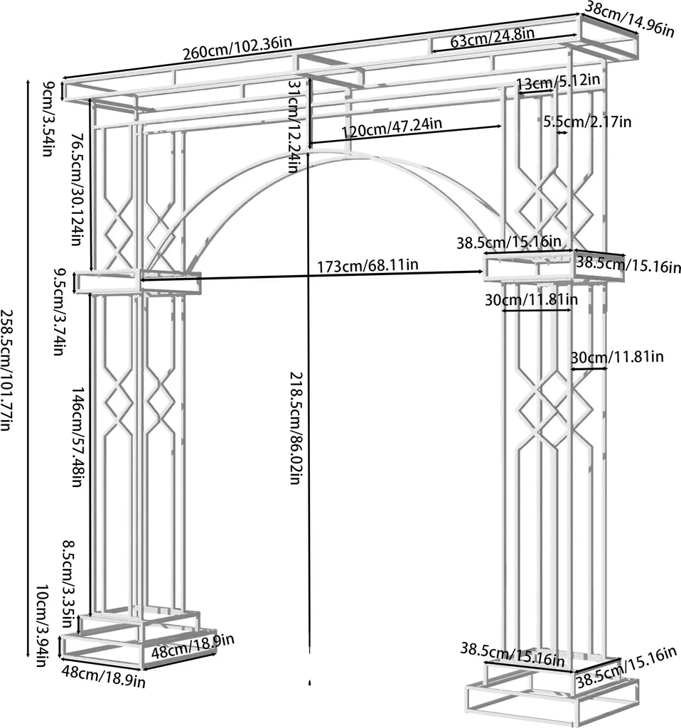 Arche de mariage BLANC XL en métal 260x258,5 cm structure stable fer