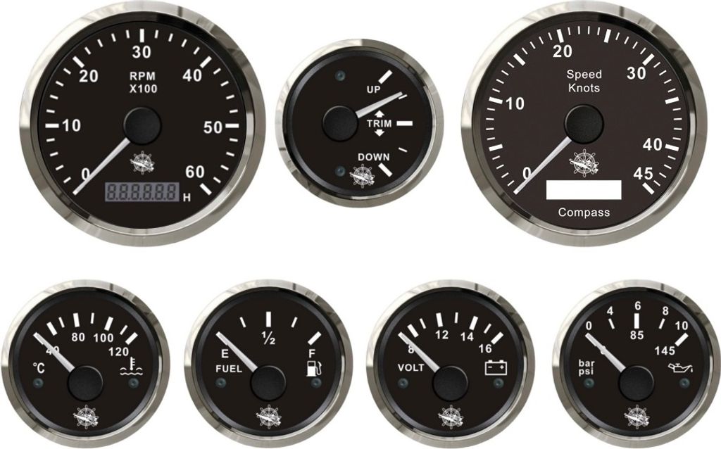 Instrumentensatz schwarz/chrome Mercruiser/Volvo Penta