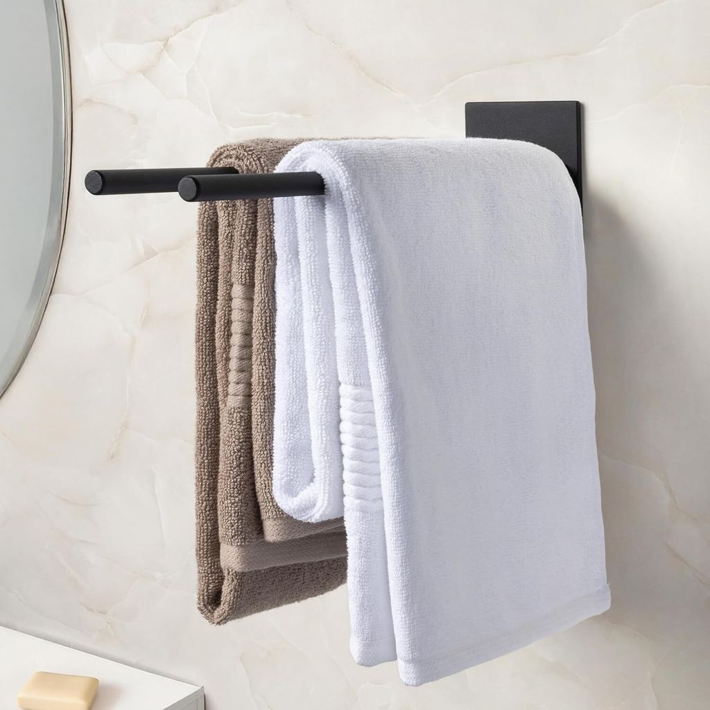 Stilvoller Handtuchhalter ohne Bohren Schwarz Matt 40cm - Badezimmer Handtuchstange im Loft-Stil