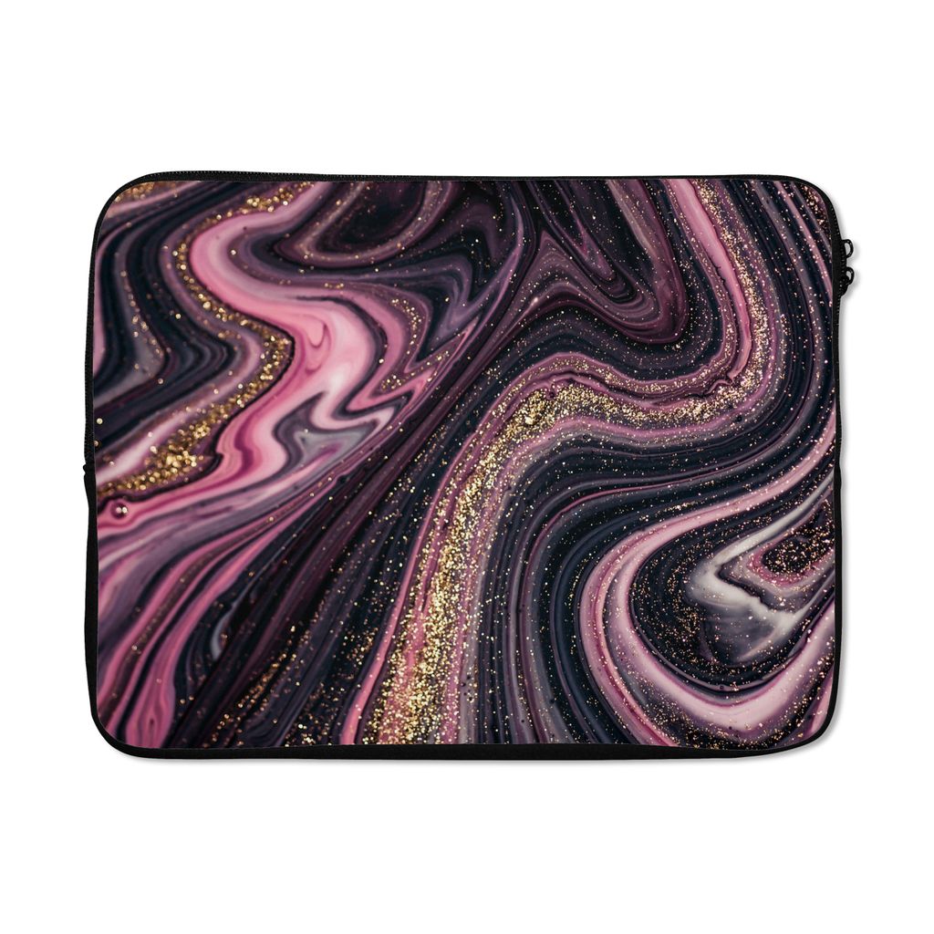 MuchoWow Laptop Hülle 17 Zoll Laptoptasche Marmoroptik - Rosa - Lila - Gold - Luxus - Marmor - Zipper - Schutzabdeckung