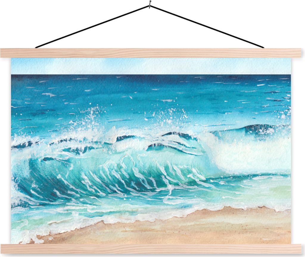 MuchoWow Textilposter Golf - Strand - Aquarell 60x40 cm mit holzfarbenen Rahmen - Bilder