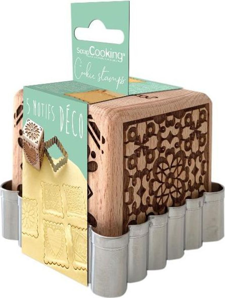 Holz-Keksstempel 5 Motive + Ausstecher - Dekoration - Scrapcooking