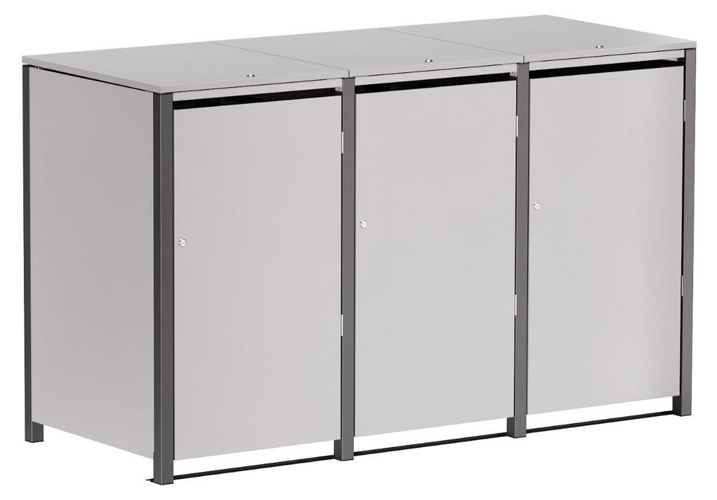 Mülltonnenbox Helmut 3er 120L in Hellgrau-Metallic mit dunkelgrauem Rahmen