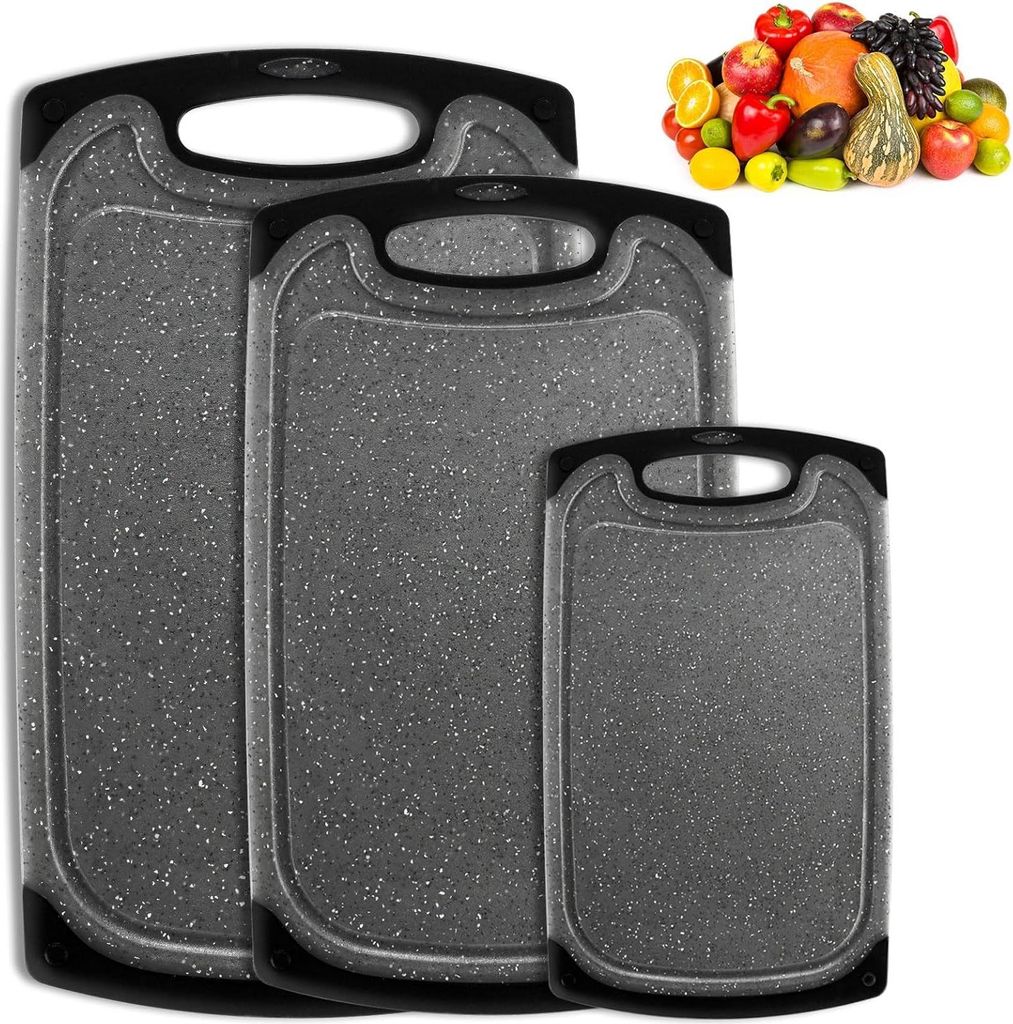 Schneidebrett-Set - vielseitige Küchen-Schneidebretter - 3 Stück - schwarz - Kunststoff