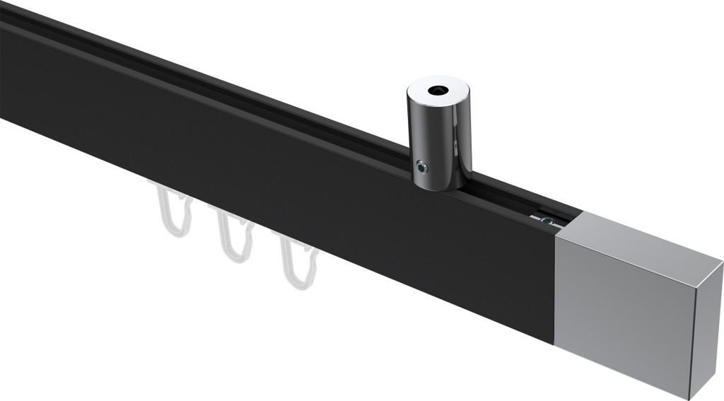 Interdeco Innenlaufstange / Gardinenstange mit Innenlauf Schwarz / Chrom, Typ Sonius Lox (Quader) Deckenmontage, 14x35 mm 1-läufig, 160 cm