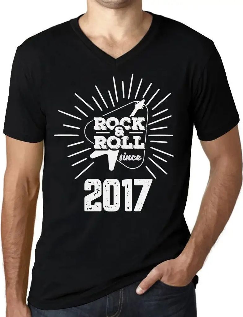 Herren Grafik T-Shirt V-Ausschnitt Gitarre und Rock & Roll seit 2017 – Guitar and Rock & Roll Since 2017 – Geschenk 7. Geburtstag Jahrestag 7 J...