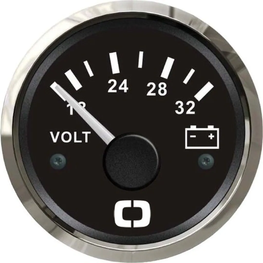 Indicateur de Tension Voltmètre 18-32V Cadran Noir et Contour Poli