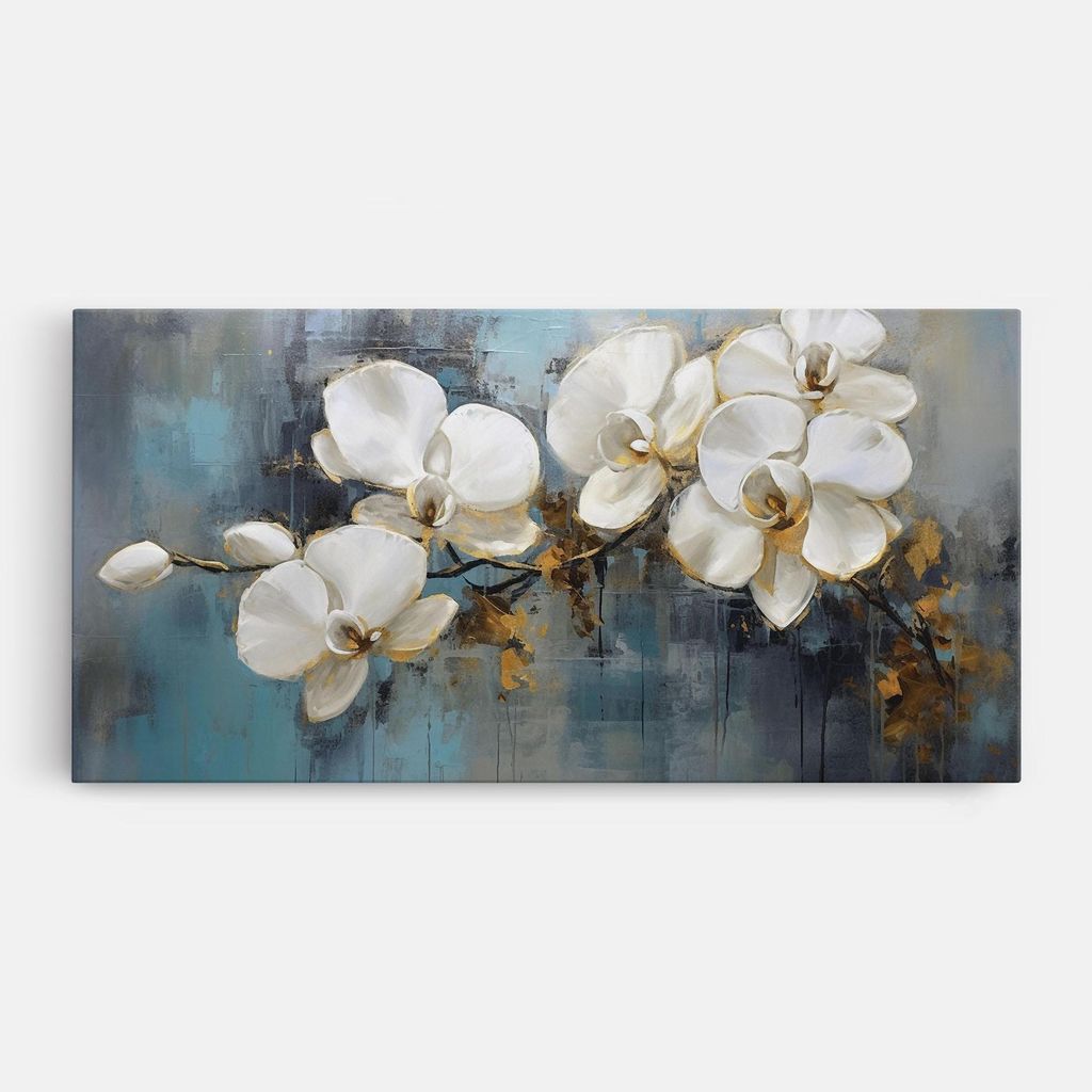 ARTHUB Leinwandbild 50x100 cm, White Orchids Painting | Wohnzimmerdekoration, Hängende Bilder, Wanddekoration, Heimdekoration, Moderne, Maltextur