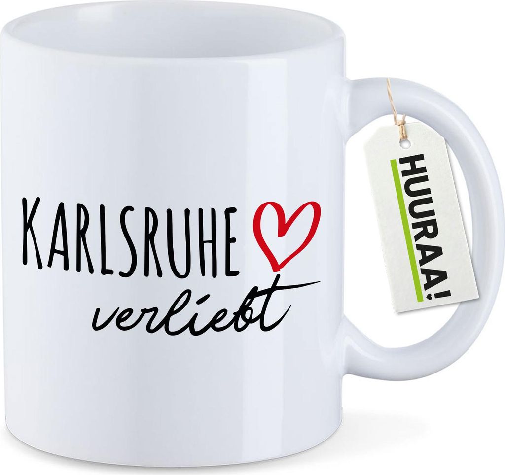 Huuraa Kaffeetasse Karlsruhe verliebt 330ml Weiß Keramik Kaffeebecher Geschenkidee