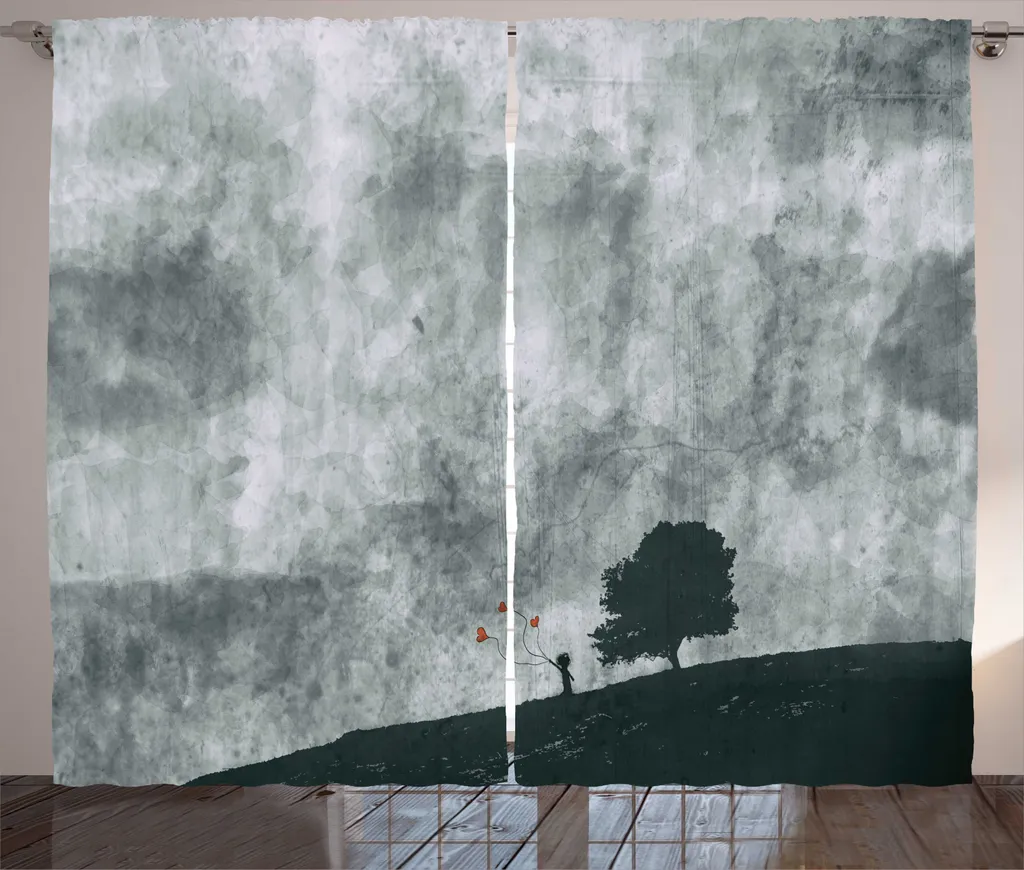 Rideau ABAKUHAUS Paysage Rustique Ballons Cœur Bleu Pétrole 280x225 cm