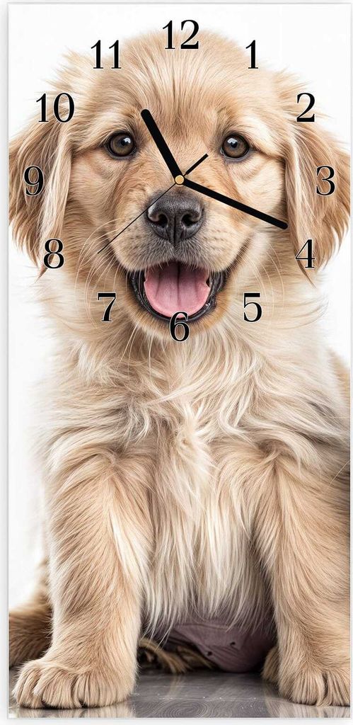 Wanduhr aus Glas mit Motiv Hund und Katze- 30 x 60 cm - inkl. Aufhängesystem