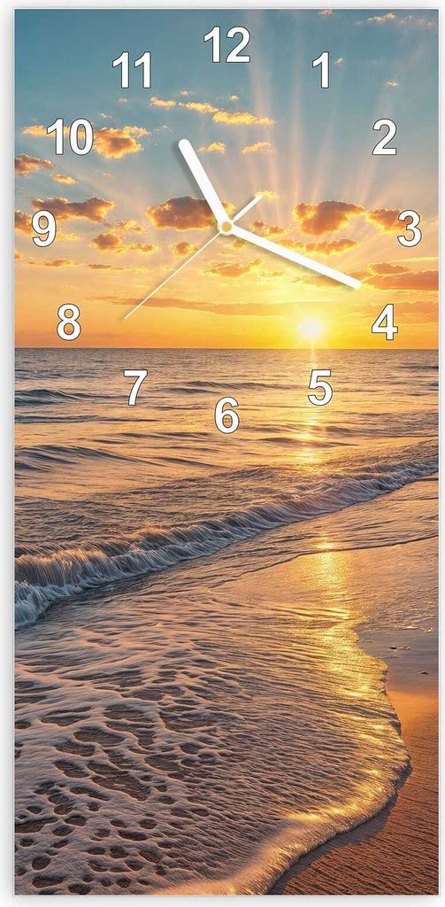 Wanduhr aus Glas mit Motiv Sonnenaufgang Meer- 30 x 60 cm - inkl. Aufhängesystem