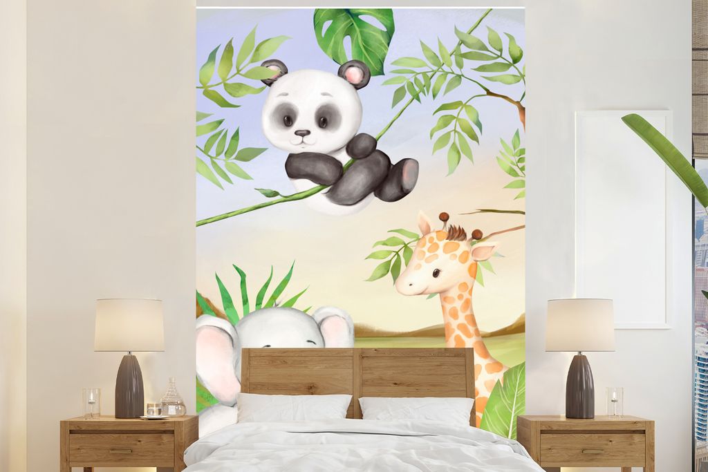 MuchoWow Fototapete für Wohnzimmer oder Schlafzimmer Wandtapete Vinyl Motivtapete Tiere - Kinder - Dschungel - 225x350 cm - Schlafzimmer tapete