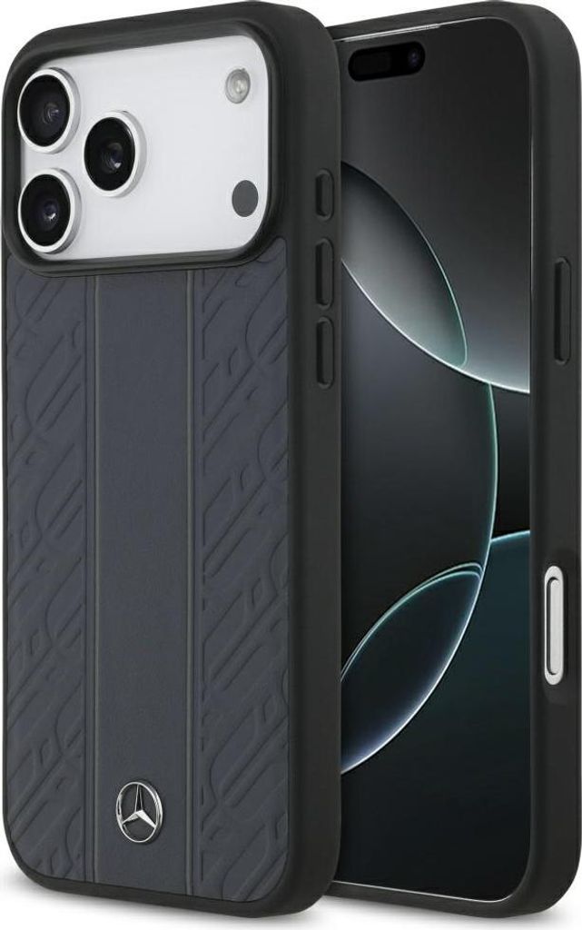 Hülle Mercedes Leather Laurel Leaves Stripes MagSafe do iPhone 17 Pro Max blau