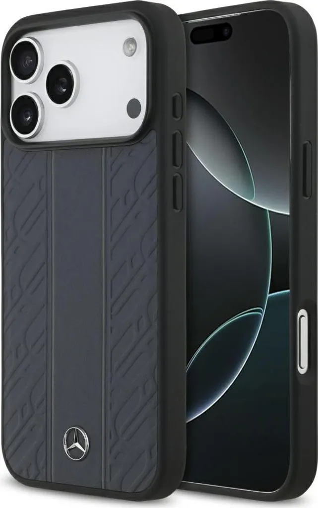 Coque Mercedes iPhone 17 Pro Max en Cuir Véritable Bleu avec MagSafe
