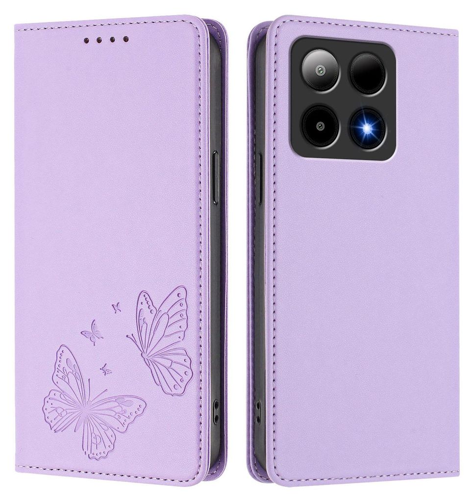 Lederhülle für Boost Summit 5, Schmetterling Prägung Leder Brieftasche Schutzhülle mit Ständer Violett