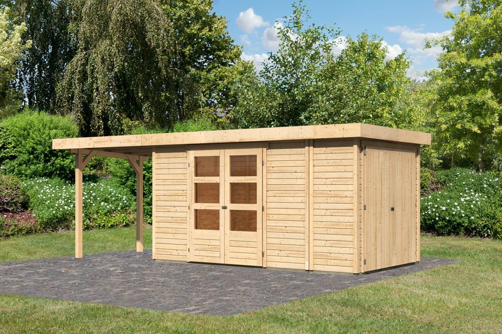 Gartenhaus Retola 5 : 2,40m breit : Naturbelassen Anbaudach: 2,40m breit Farbe: Naturbelassen