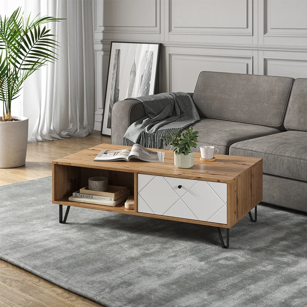 Table basse Vicco Nizza Chêne Artisan 110x60cm Modèle 40256 Robuste - 4