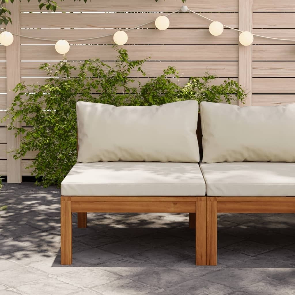 The Living Store Modulares Mittelsofa mit Cremeweißen Kissen Akazienholz
