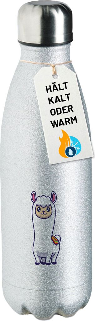 Huuraa Trinkflasche Lama Comic 500ml Silver Edelstahl Wasserflasche Trinkflasche Geschenkidee