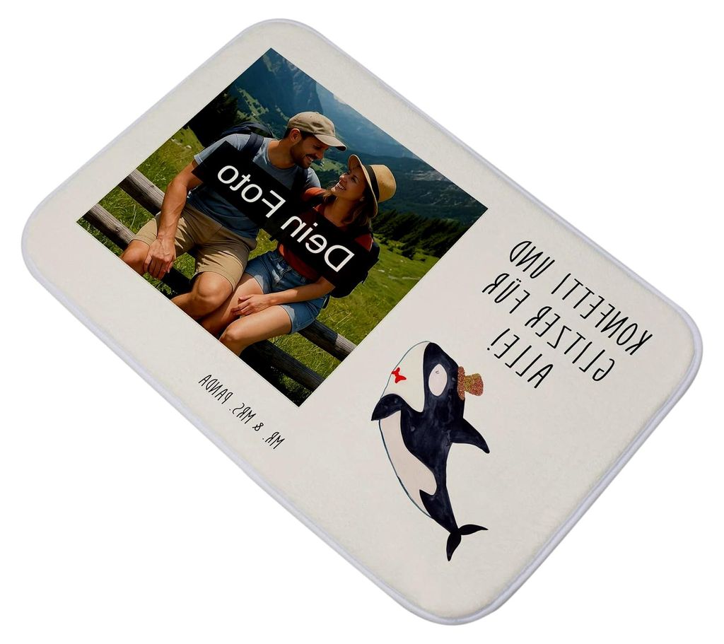 Badematte mit Foto Orca Zylinder - Geschenk, Badteppich, Konfetti, Glückwunsch, Urlaub, Geburtstag, Fest, Narwal, Badvorleger, Glitzer, Duschvorle...