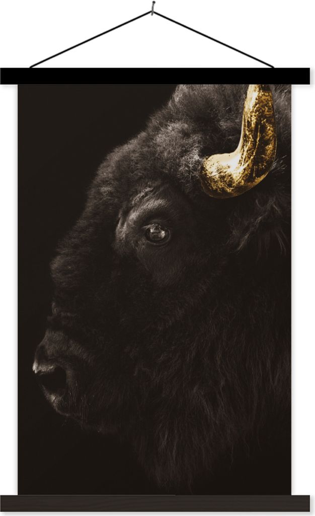 MuchoWow Textilposter Bison - Schwarz - Gold 120x180 cm mit schwarzem Rahmen - Fotos