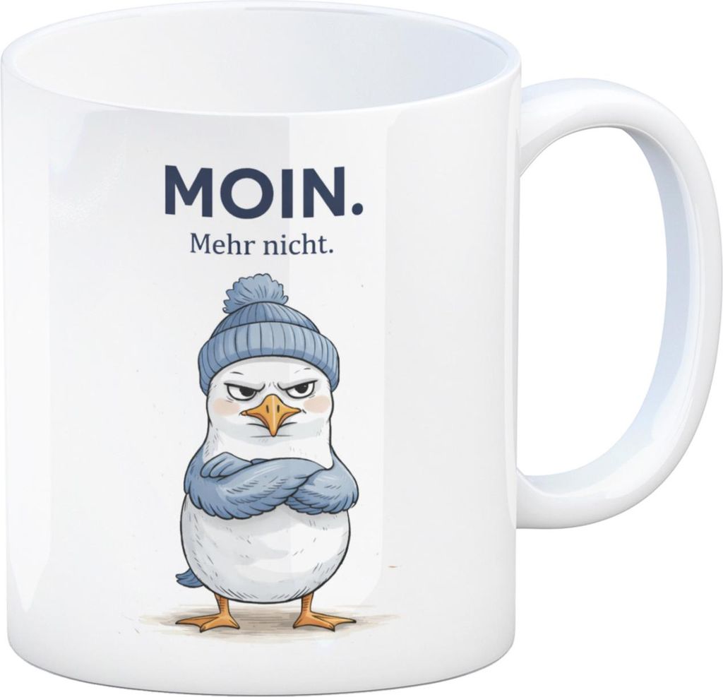 Manfred die Möwe Moin mehr nicht Kaffeebecher für Küstenfans