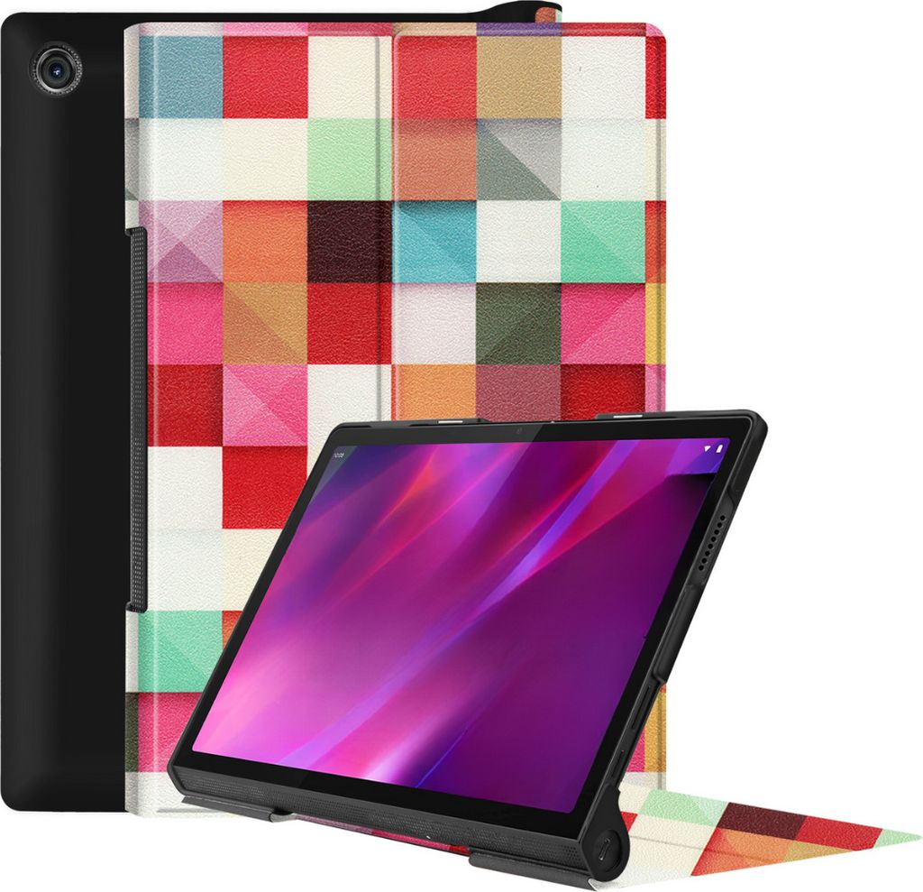 Case2go - Hülle kompatibel mit Lenovo Yoga Tab 11 (2021) - Mit Standfunktion - Kunstleder Tablet Case Schutzhülle - Blöcke