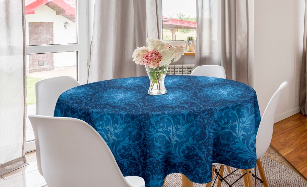 ABAKUHAUS Jahrgang Runde Tischdecke, Monotone Garden Flourishes, Kreis Tischdecke Abdeckung für Esszimmer Küche Dekoration, 150 cm, Sea Blue Sky ...