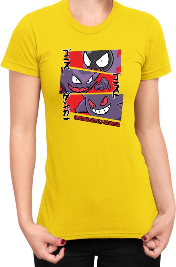 Damen T-Shirt Japan Manga Anime Comics Animation Pokeball Haunter, Lady XS / Gelb