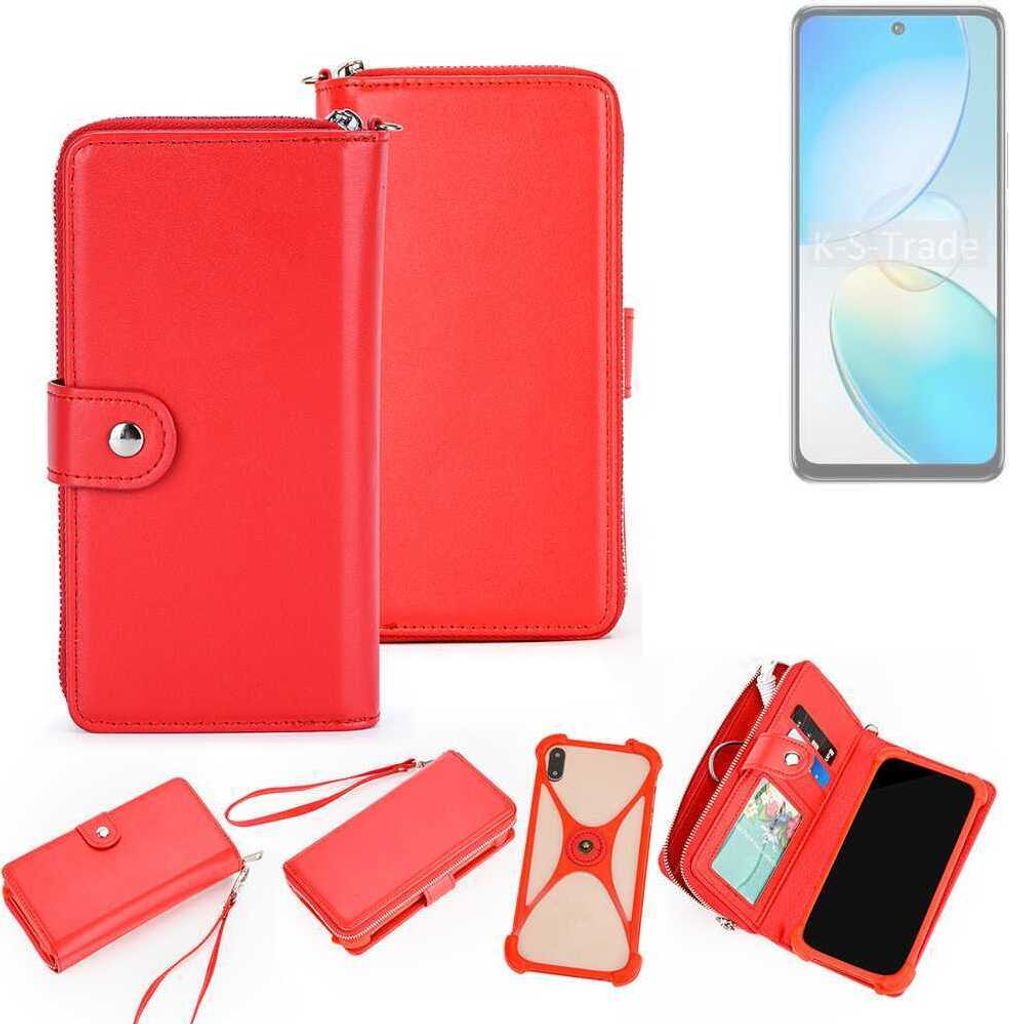 K-S-Trade 2in1 Schutzhülle Portemonnee Handyhülle mit Bumper kompatibel mit Infinix Hot 12 Hülle Case Etui Geldbörse Smartphone rot (1x)