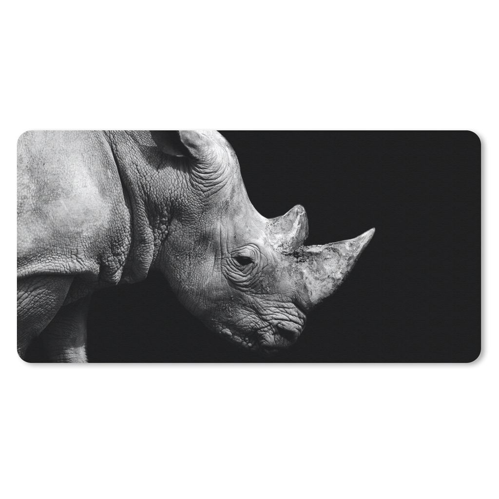 MuchoWow Mauspad Mousepad Portrait Nashorn auf schwarzem Hintergrund 60x30 cm - Mousepads - Maus Mat - Pad - Mausunterlage - Nachhaltig
