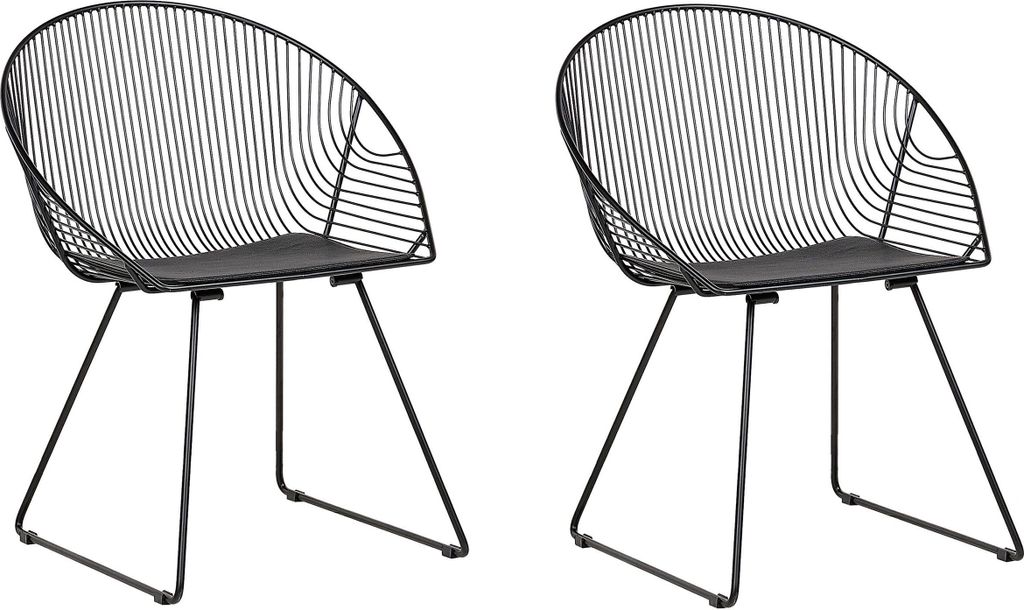 BELIANI Stuhl 2er Set Schwarz Metall/Kunstleder 2 x Sitzkissen Modern