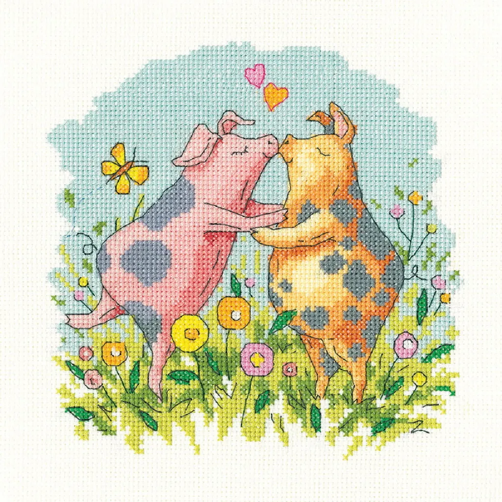 Kit Point de Croix avec Toile Aida Blanche et Diagramme Cochons 17x17 cm