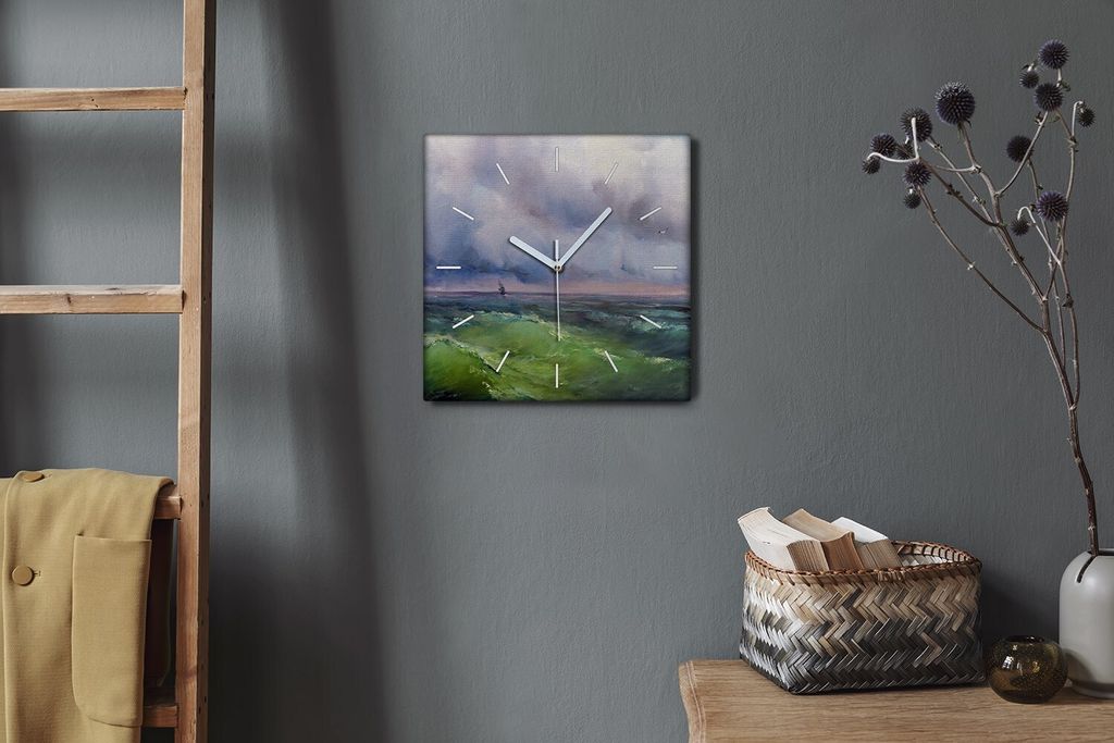 Coloray Hodiny Unikátní 30x30 cm Tiché hodiny Pro obývací pokoj a kuchyň Nástěnné hodiny Plátno Bílé ručičky hodin - Malování oceánu