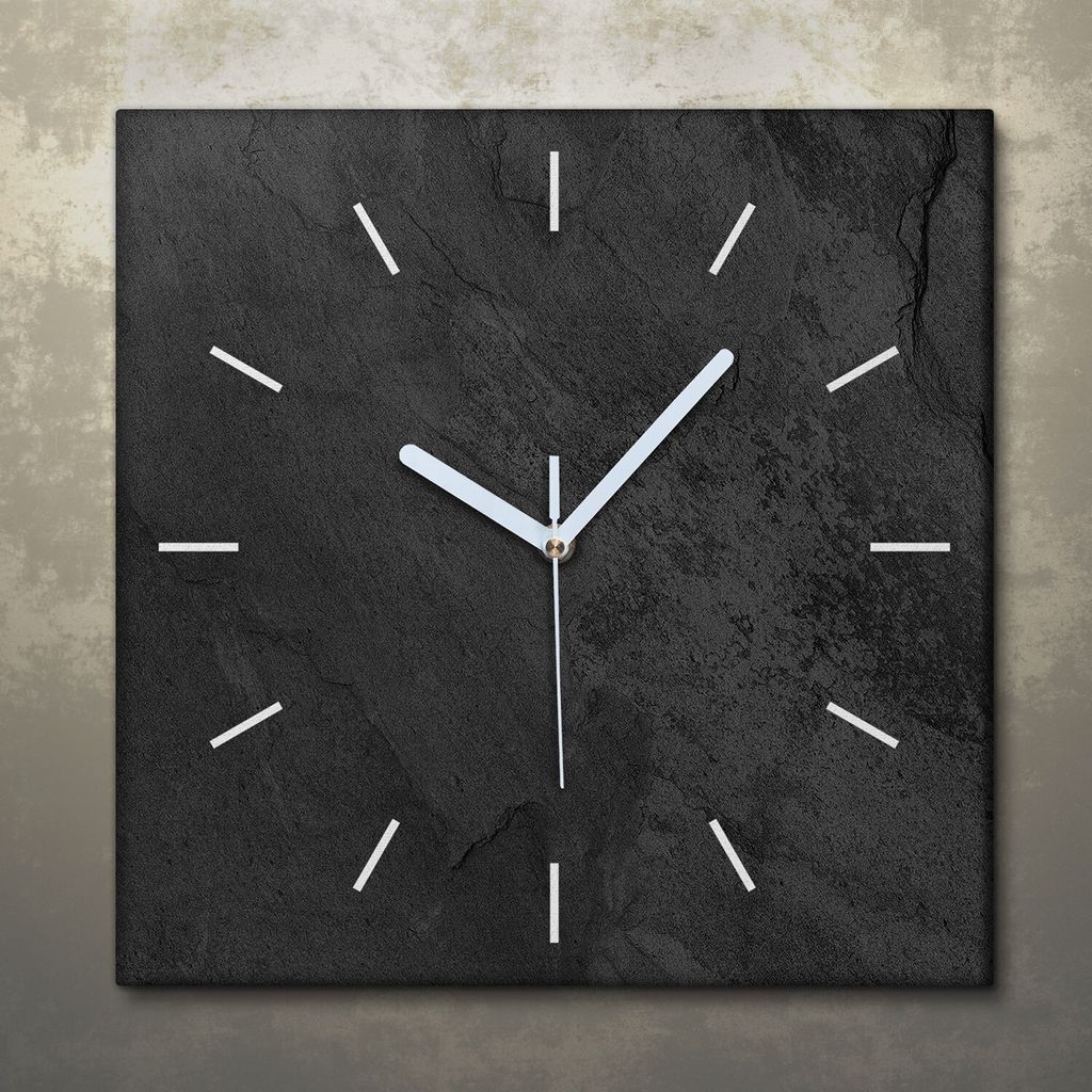 Wohnzimmer Leinwand Uhr Geräuschlos Küche 30x30 Schwarzer Stein, Marmor, Motive, Textur, weiße Zeiger