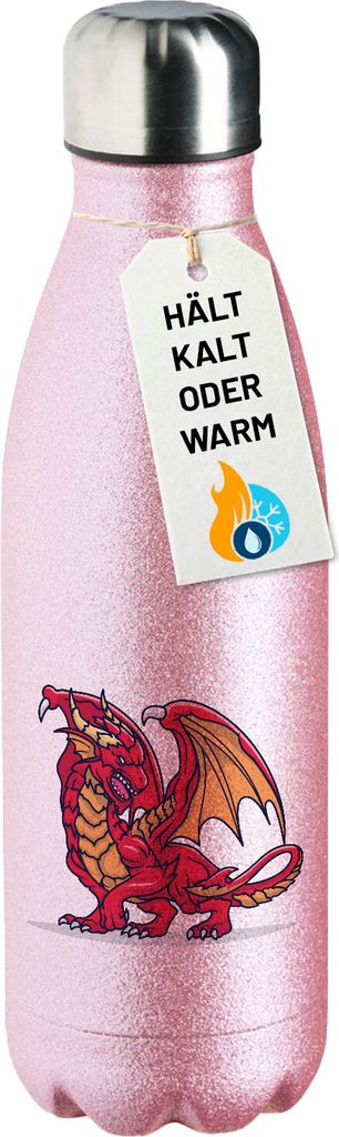 Huuraa Trinkflasche Drache Comic 500ml Pink Edelstahl Wasserflasche Trinkflasche Geschenkidee