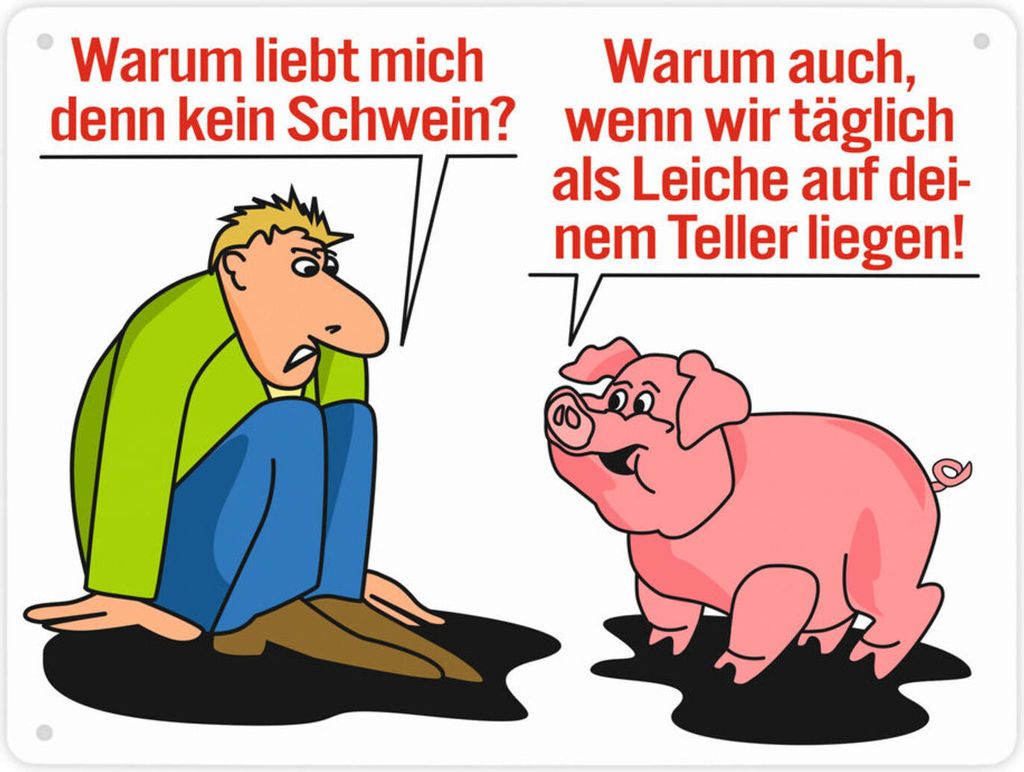 Schweine Metallschild XL in 21x28 cm in weiß zum Thema Fleischesser und