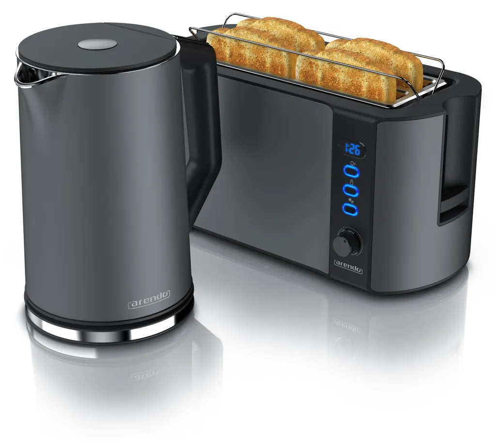 Set Colazione Arendo: Bollitore 1.5L e Tostapane 4 Fette Grigio Inox