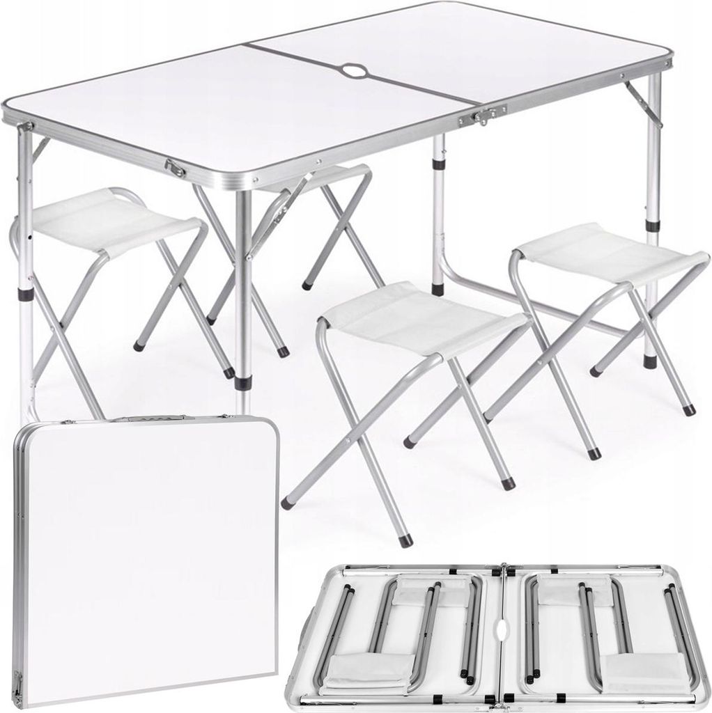 Stół składany z otworem 120x60cm Heckermann Biały + 4x Zdjęcie produktu 