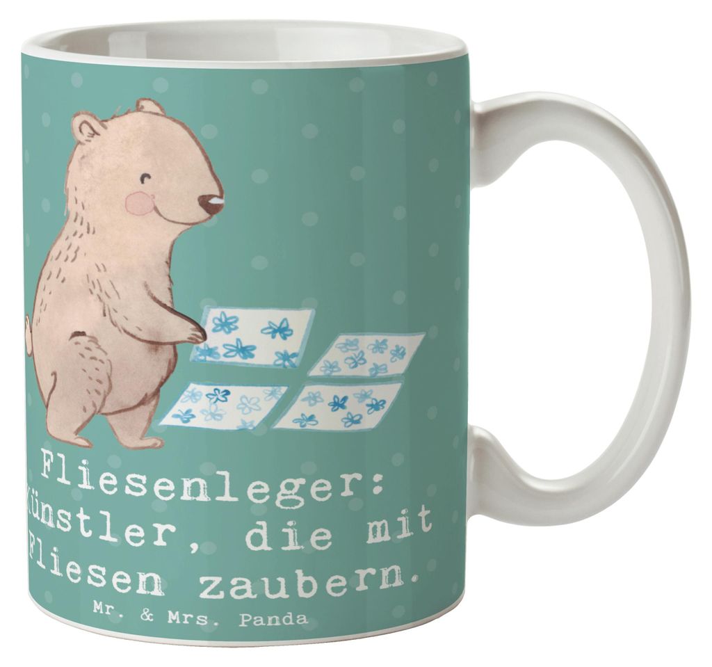 Mr. & Mrs. Panda Kaffeetasse Fliesenleger Künstler - Meeresbrise - Geschenk, Keramiktasse, Handwerk, haferl, Tasse, Beruf, Gestaltung, Berufsallta...