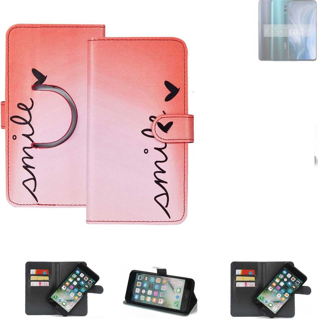 K-S-Trade Schutzhülle Handyhülle kompatibel mit Oppo Reno10 Pro+ Global Hülle cover bookstyle Etui “smile“ rot Standfunktion Kameraschutz